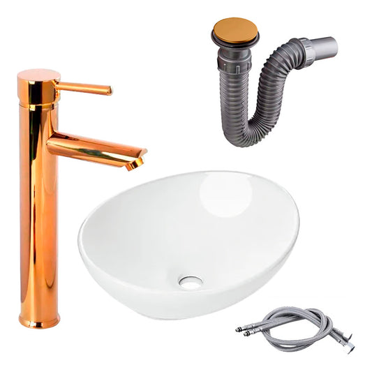 Kit Lavamanos Canoa+griferia Monoc.recta Brillante+push Oro