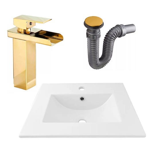 Combo Placa Lavamanos 51*40cm+griferia Monocontrol+push Oro6