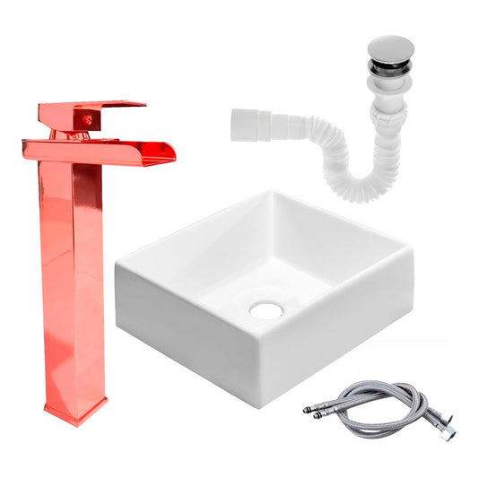 Kit Lavamanos Cuadrado+grifo Monocontrol Cascada Rose+push