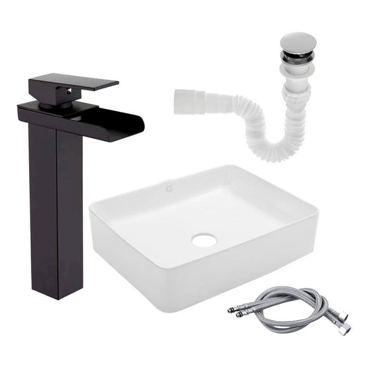 Kit Lavamanos Rectangular+grifo Monocontrol Cascada Negro
