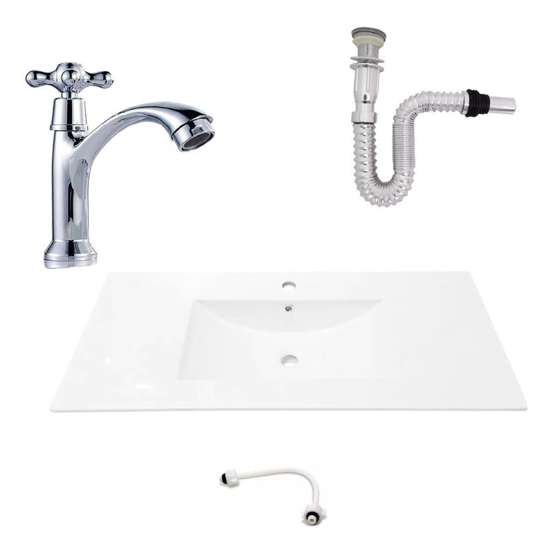 Kit Placa Lavamanos 101*46.5cm+griferia Agua Fria+push Flex5
