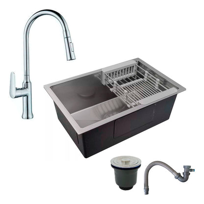 Combo Lavaplatos 70*45cm+grif.extraible Cromo+accesorios