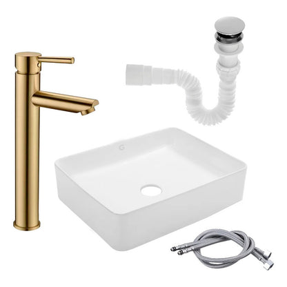 Kit Lavamanos Rectangular+grifo Monoc.oro Cepillado+push