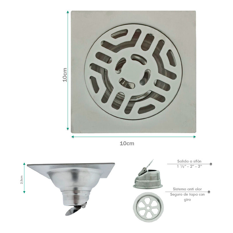 Rejilla De Piso 10*10cm Acero Plateada Azteca