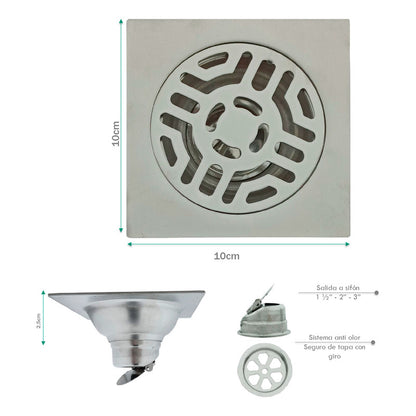 Rejilla De Piso 10*10cm Acero Plateada Azteca