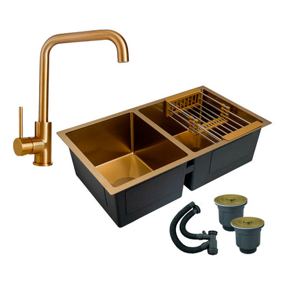 Combo Lavaplatos Doble 77*45cm+griferia Lvp 7 Oro Cepillado