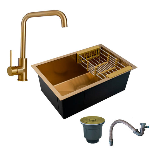 Combo Lavaplatos 60*45cm+griferia Lvp 7 Oro Cepillado+acc