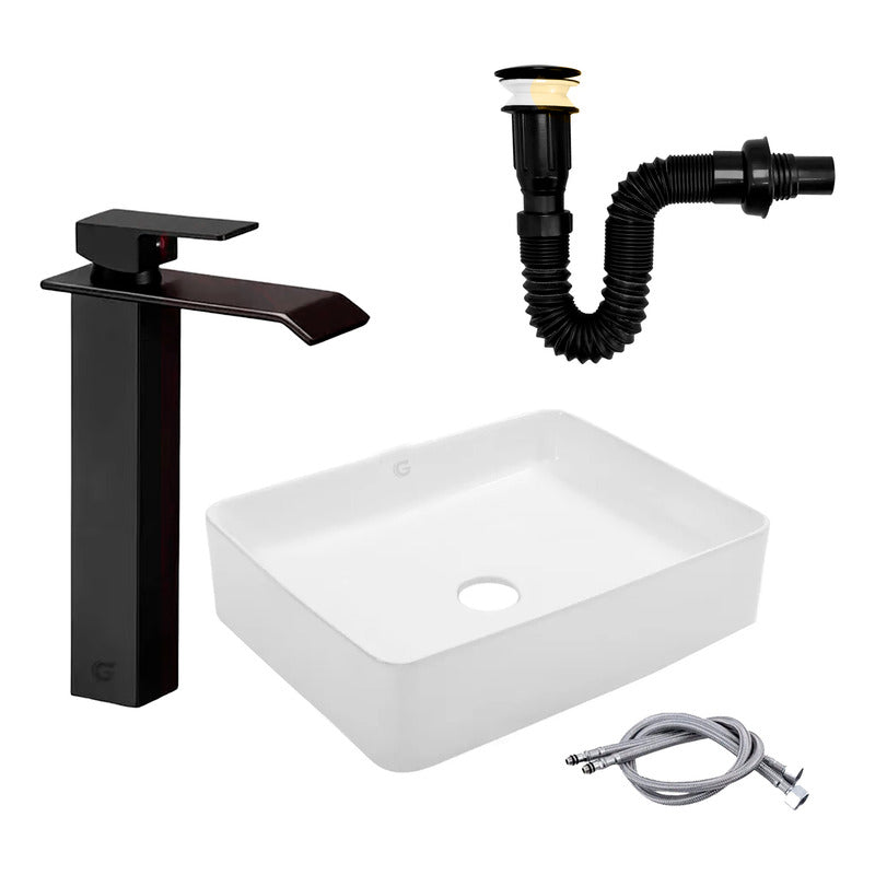 Kit Lavamanos Rect.+griferia Monocontrol Cascadap+push Negro