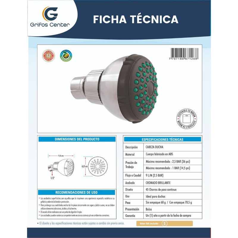 Cabeza De Ducha Cromada