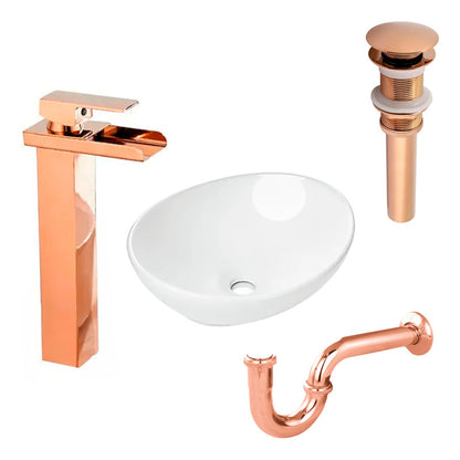 Combo Lavamanos Canoa+griferia Monoc.+push+sifon Oro Rosa 1